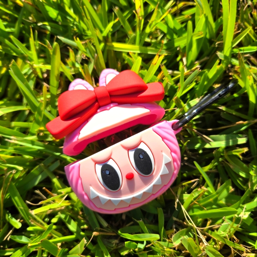 Monster Air Pod Case Pink and Red Toy Keychain